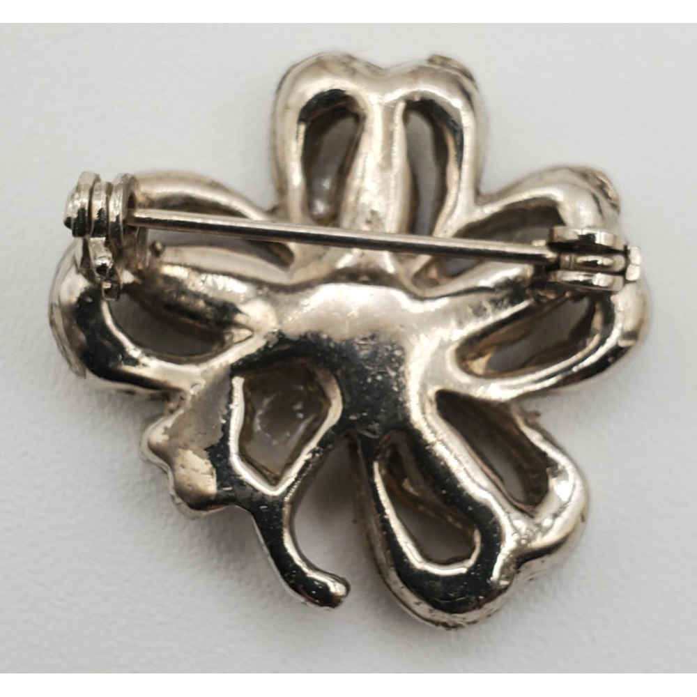 Vtg Silver Tone Purple Rhinestones 4 Leaf Clover Brooch - Picture 2 of 5